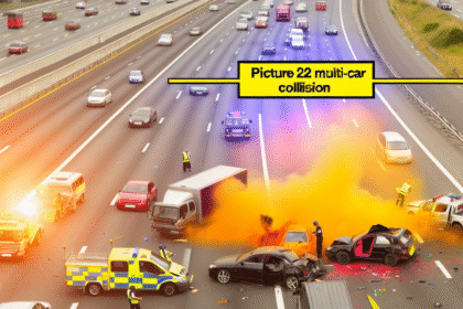 Multi -car crash on E22