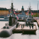 Warships in Gothenburg harbor after submarine hunting exercise