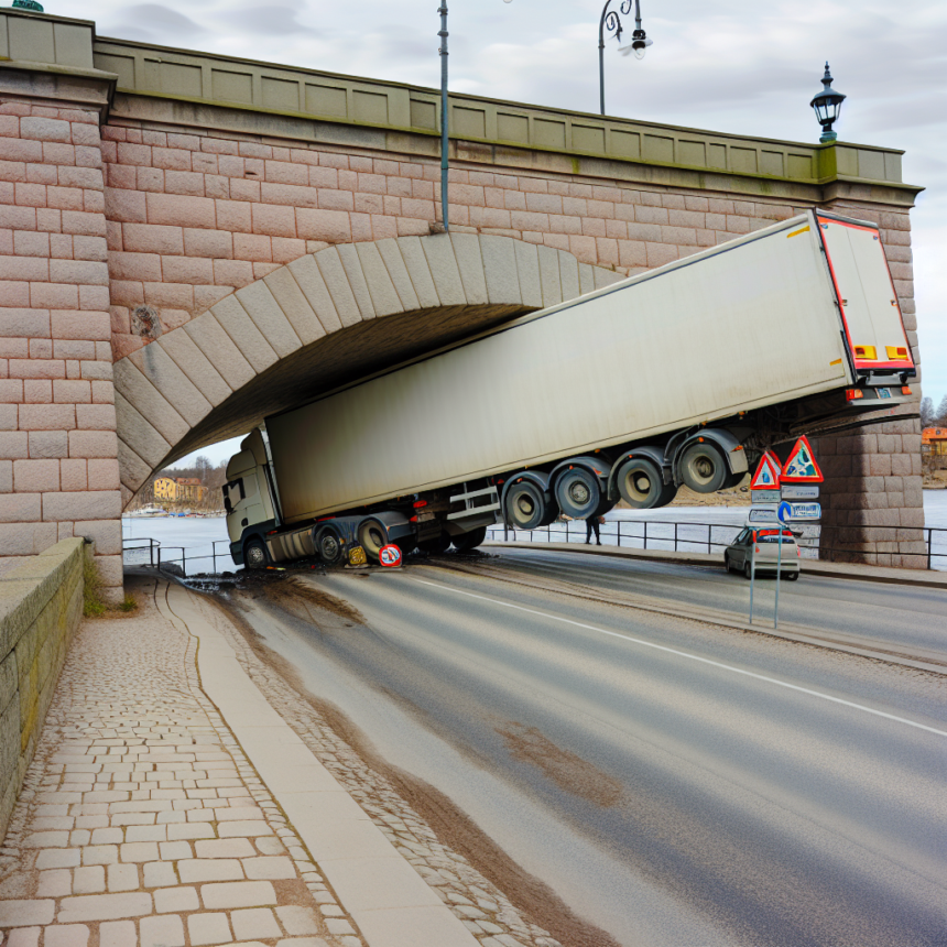 A lorry has got stuck under the Lilla Västerbron - complete stoppage in traffic